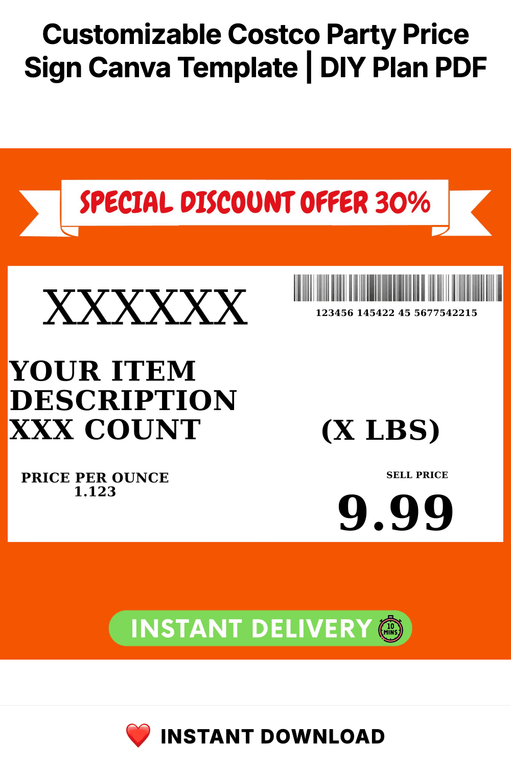 Customizable Costco Party Price Sign Canva Template