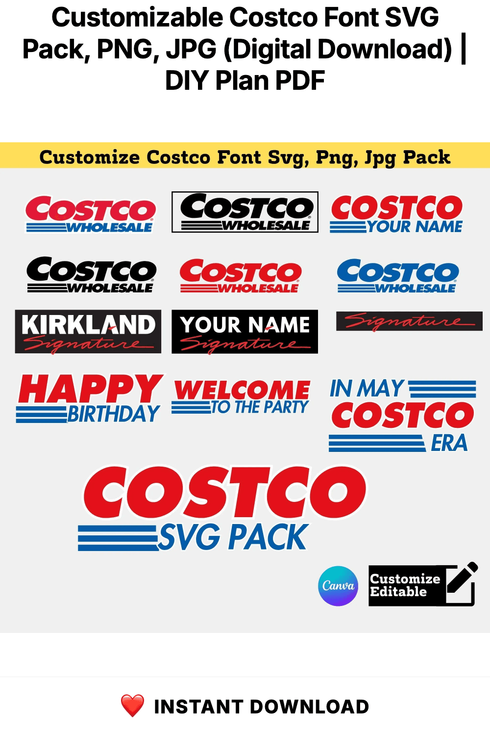 Customizable Costco Font SVG Pack, PNG, JPG (Digital Download)
