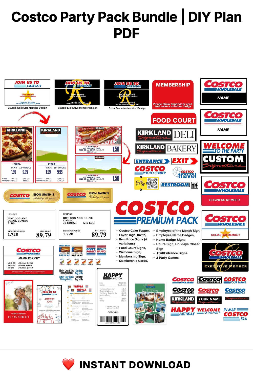 Costco Party Pack Bundle | Birthday Decorations, Signs, Invite (Digital Download)