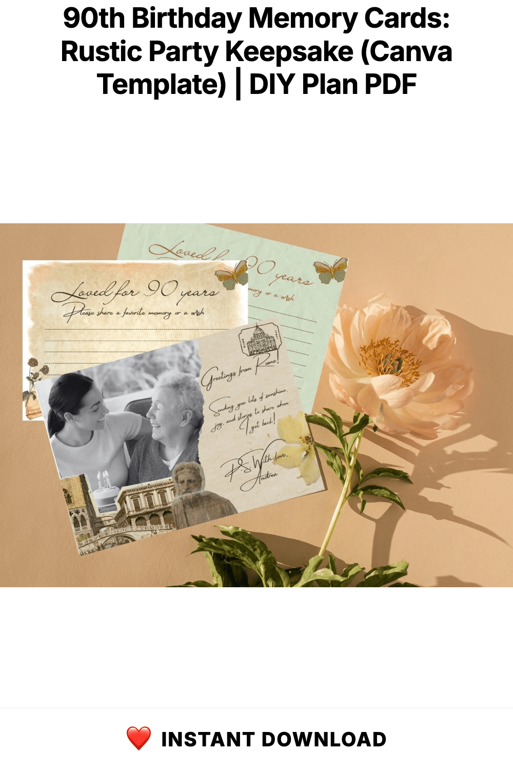 90th Birthday Memory Cards: Rustic Party Keepsake (Canva Template)