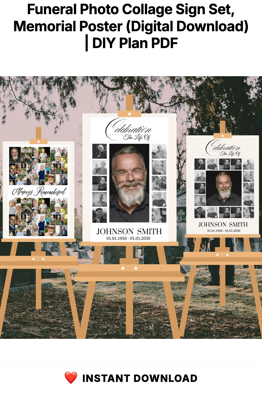 Funeral Photo Collage Sign Set, Memorial Poster (Digital Download)