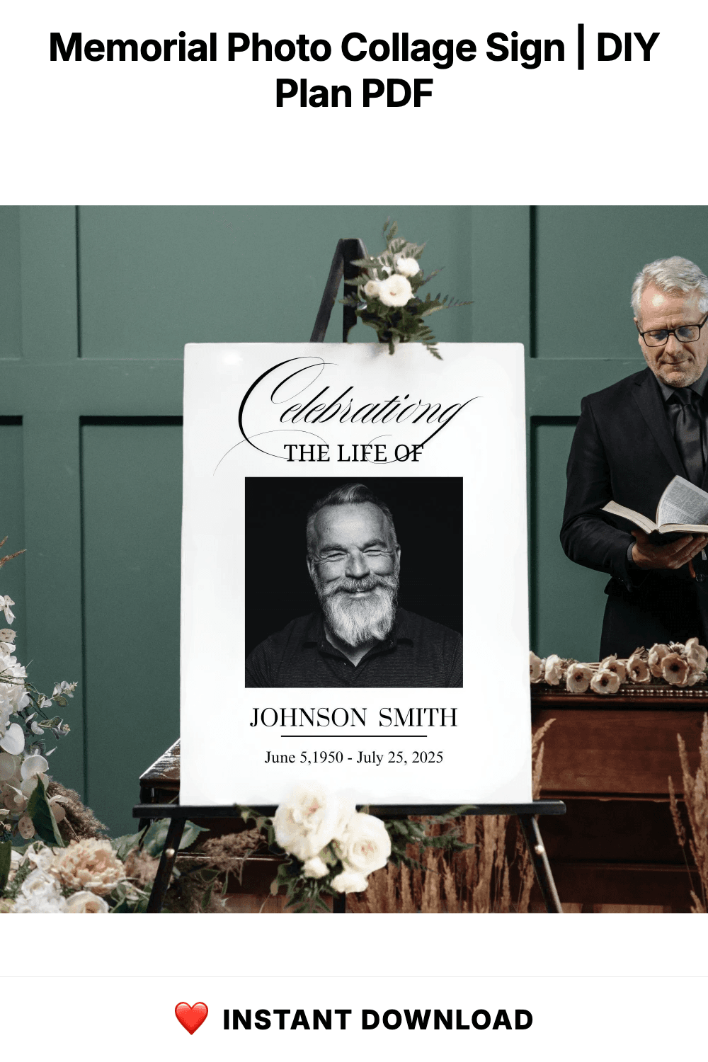 Memorial Photo Collage Sign | Funeral Welcome Poster (Digital Download)