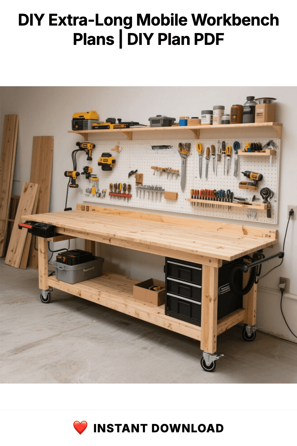 DIY Extra-Long Mobile Workbench Plans | Garage Workstation (Digital Download)