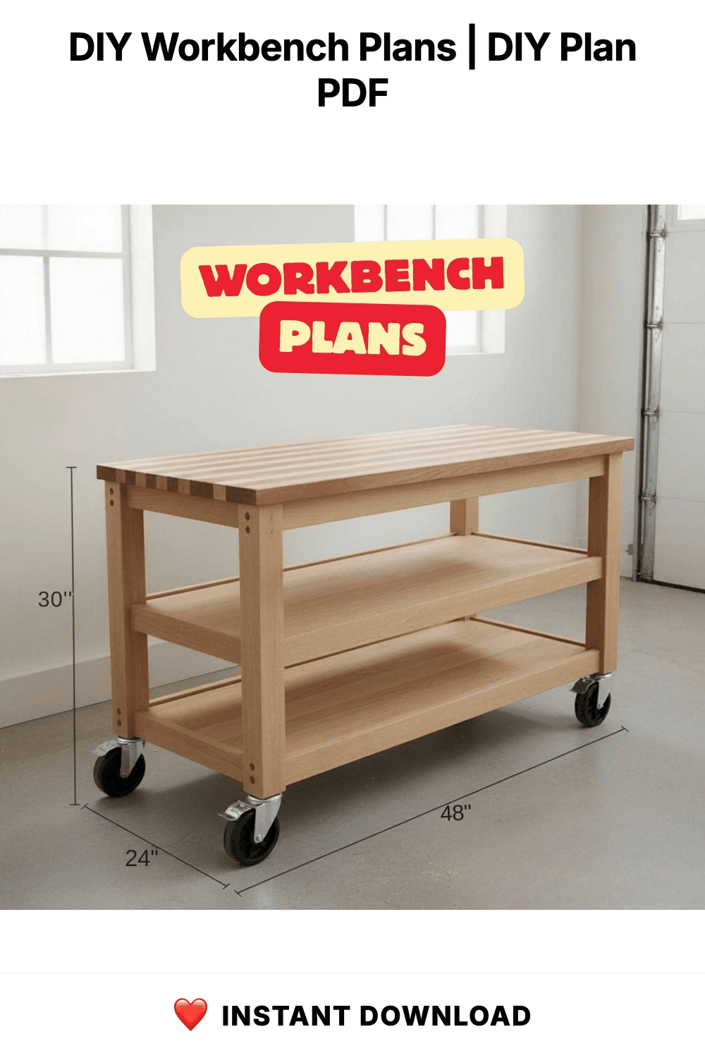 DIY Workbench Plans | DIY Woodworking Project | Roll Away Work Bench Fit Plans | Woodworking Workshop Design with Tool Wall DXF Files