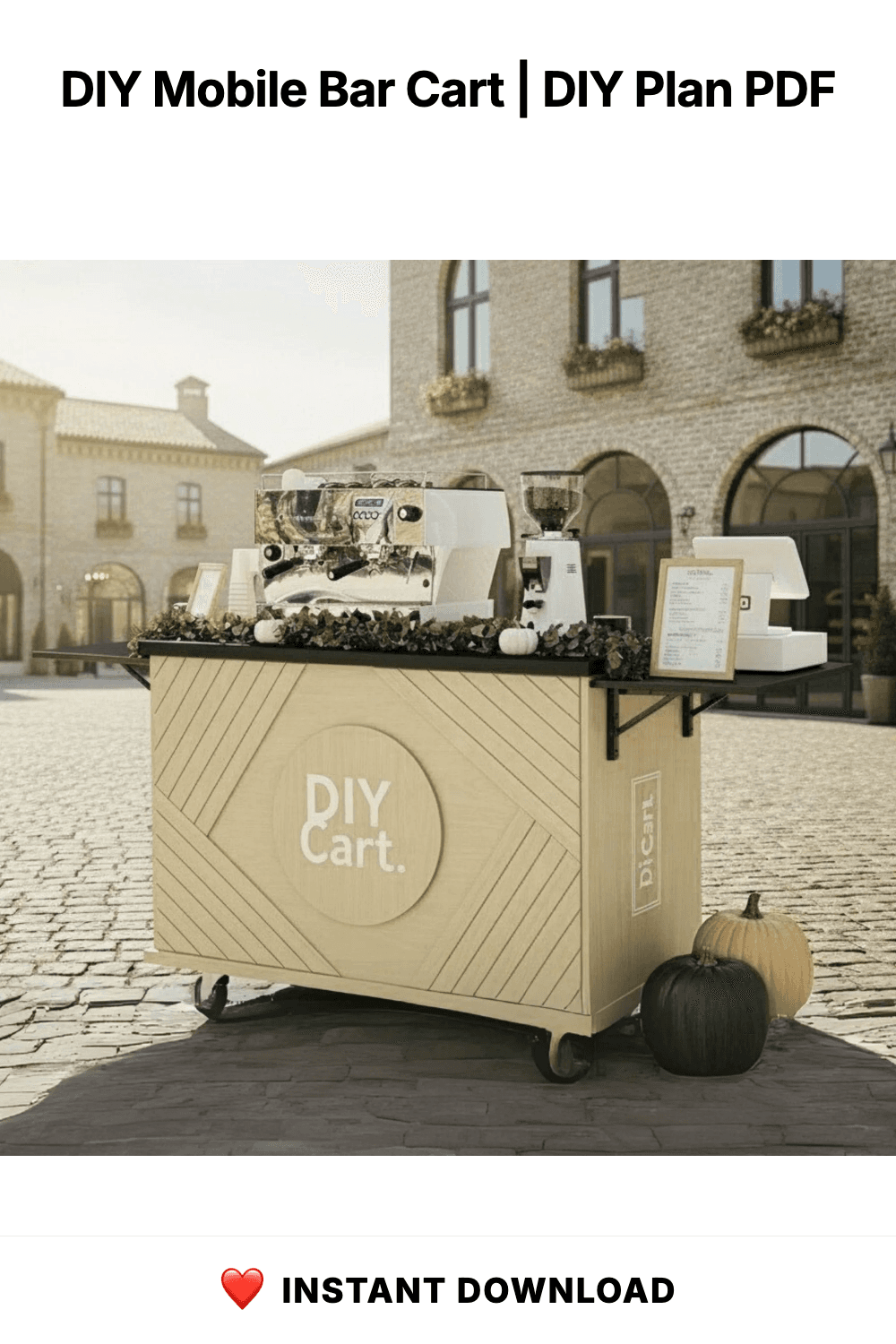 DIY Mobile Bar Cart | Coffee Cart | Custom Food Cart Plan PDF | Wedding Cart | Collapsible Beverage Cart | Vendor Cart | Foldable Bar Cart