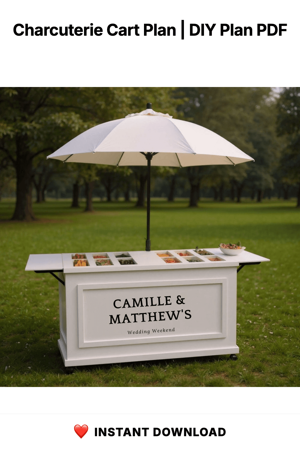 Charcuterie Cart Plan | Dessert Cart | Food Cart | Mobile Bar with Wheels, Umbrella | DIY Collapsible Charcuterie Cart Plans PDF