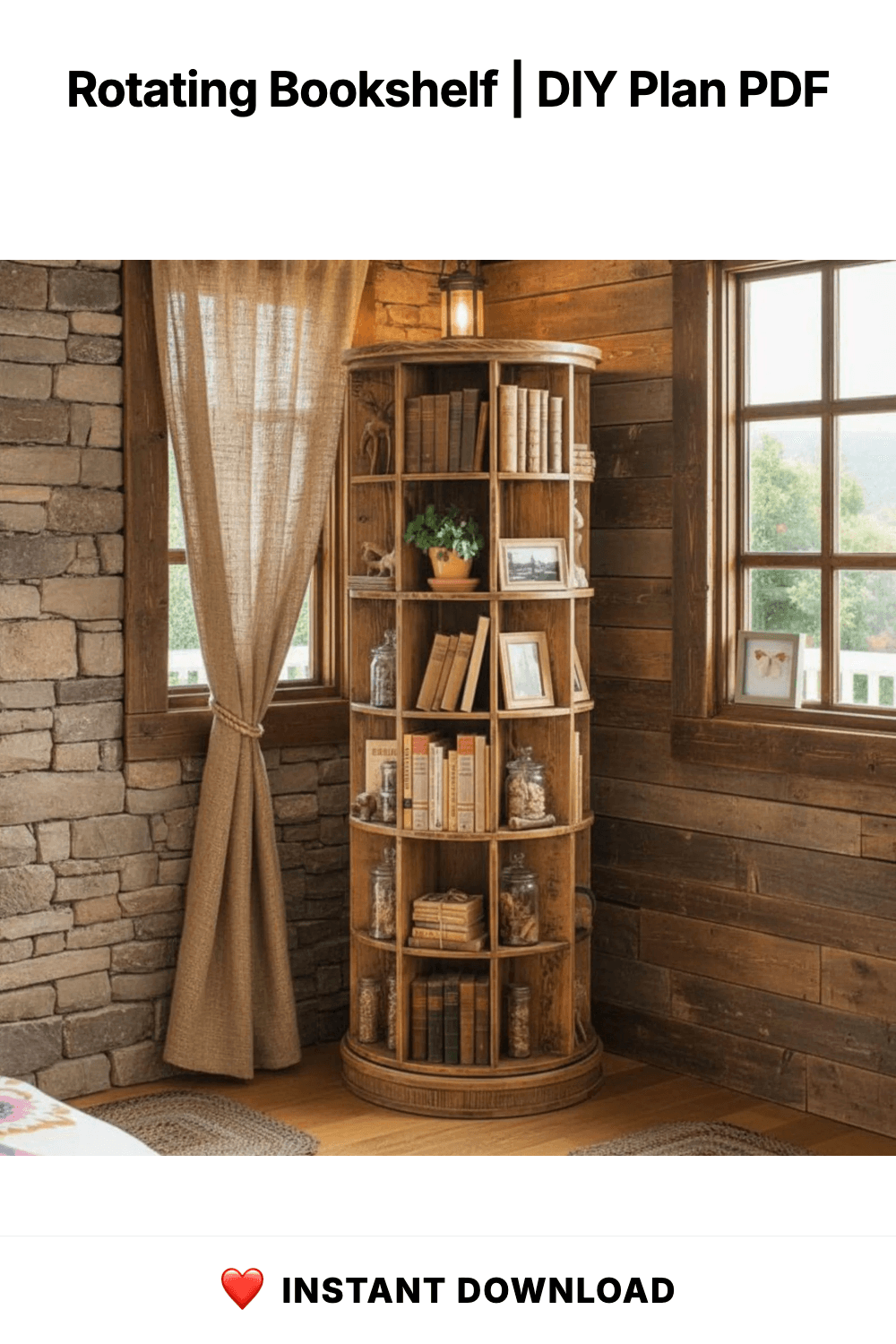 Rotating Bookshelf | Revolving Bookcase | Furniture Plans for Woodworkers | DIY Bookcase Plans PDF | Easy-to-Build Wooden Bookshelf