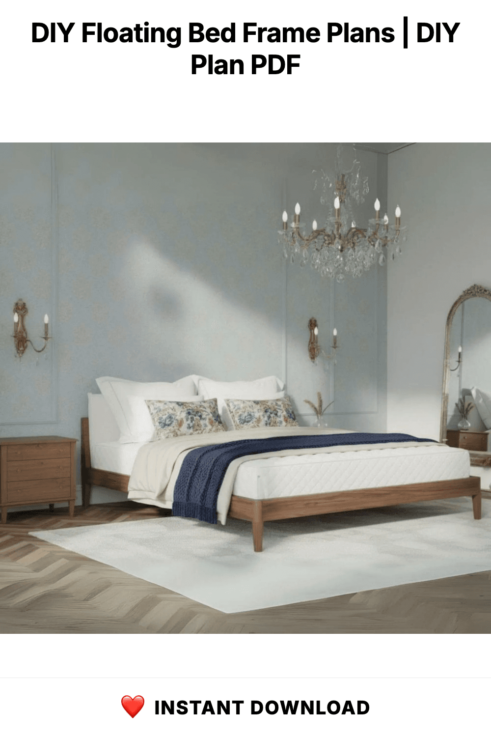 DIY Floating Bed Frame Plans | Rustic Wood, King Size (PDF Furniture)