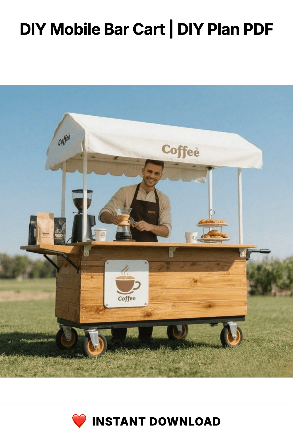 DIY Mobile Bar Cart | Coffee Cart | Custom Food Cart Plan PDF | Wedding Cart | Collapsible Beverage Cart | Vendor Cart | Foldable Bar Cart