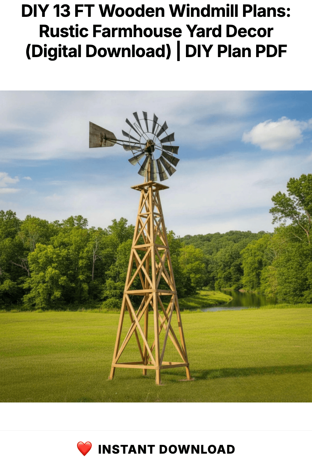 DIY 13 FT Wooden Windmill Plans: Rustic Farmhouse Yard Decor (Digital Download)