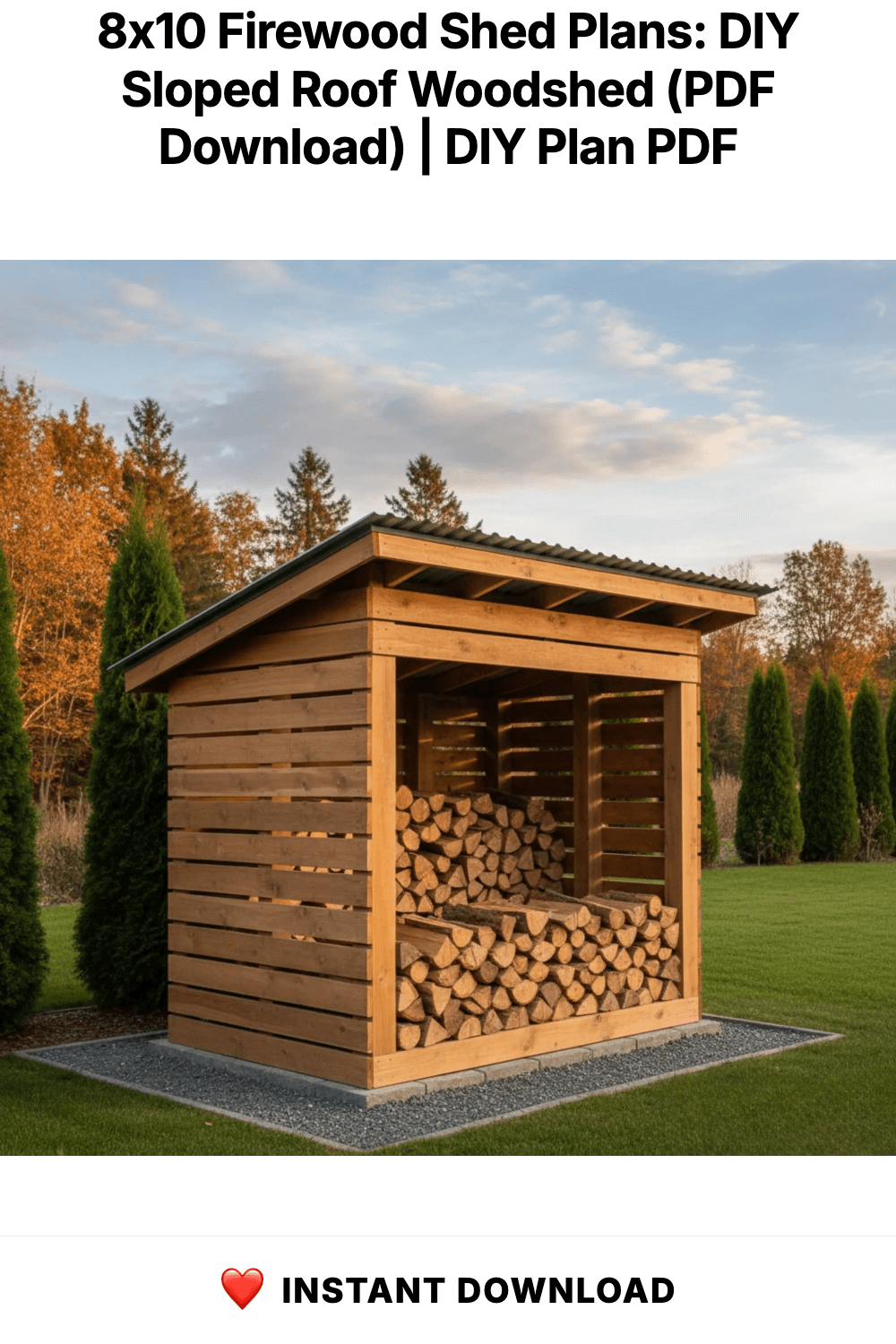 8x10 Firewood Shed Plans: DIY Sloped Roof Woodshed (PDF Download)