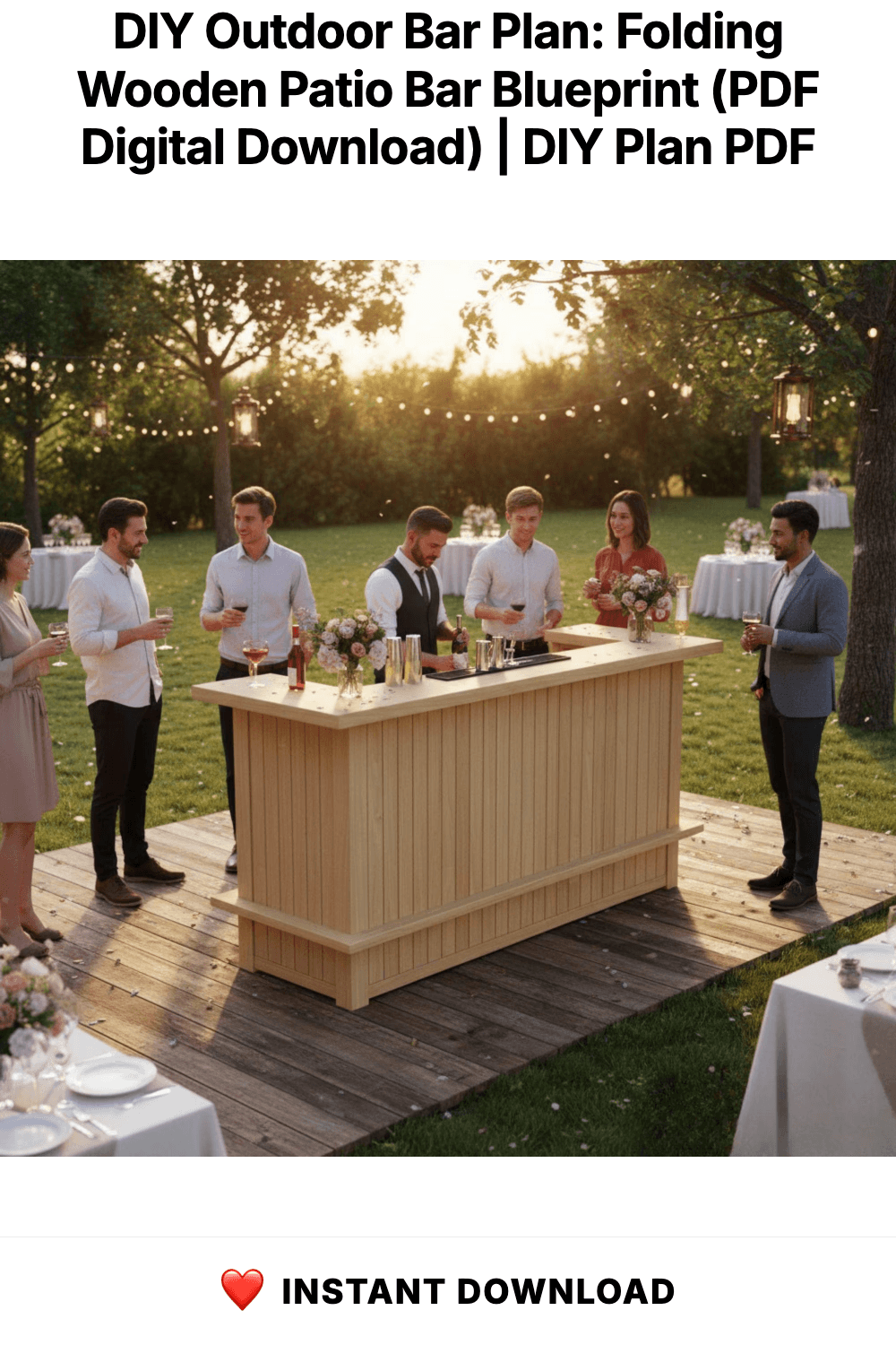 DIY Outdoor Bar Plan: Folding Wooden Patio Bar Blueprint (PDF Digital Download)