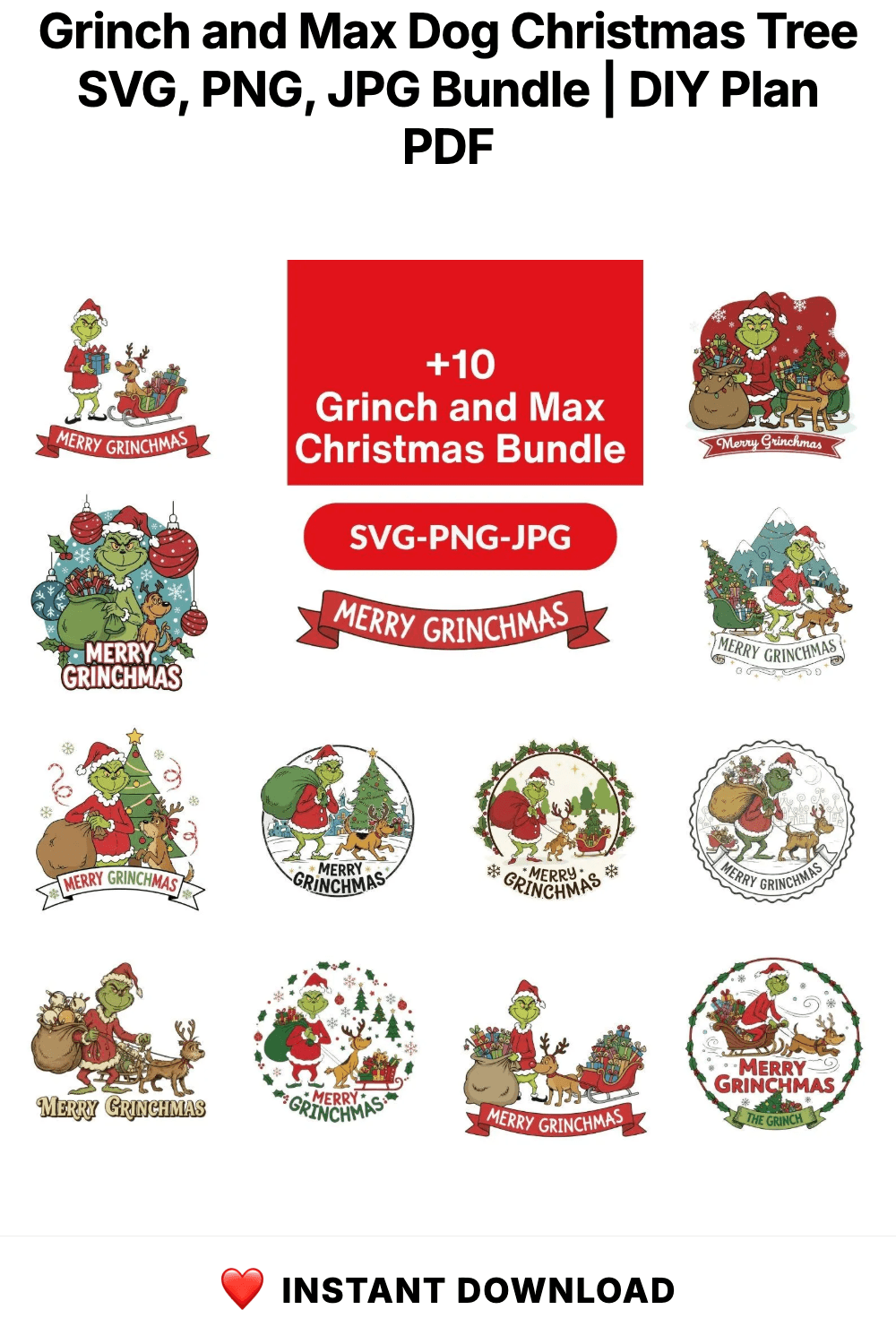 Grinch and Max Dog Christmas Tree SVG, PNG, JPG Bundle |