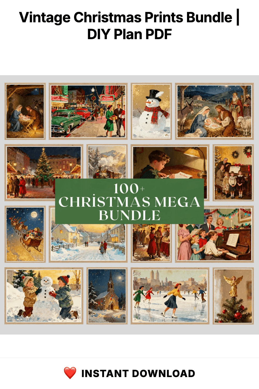 Vintage Christmas Prints Bundle | 100+ Holiday Digital Art (Download)