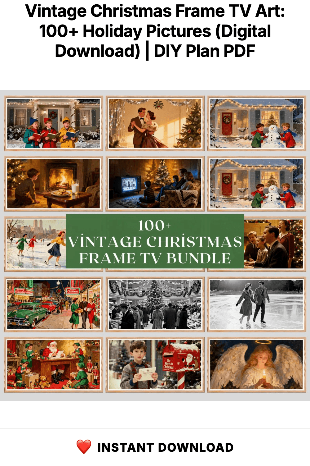 Vintage Christmas Frame TV Art: 100+ Holiday Pictures (Digital Download)