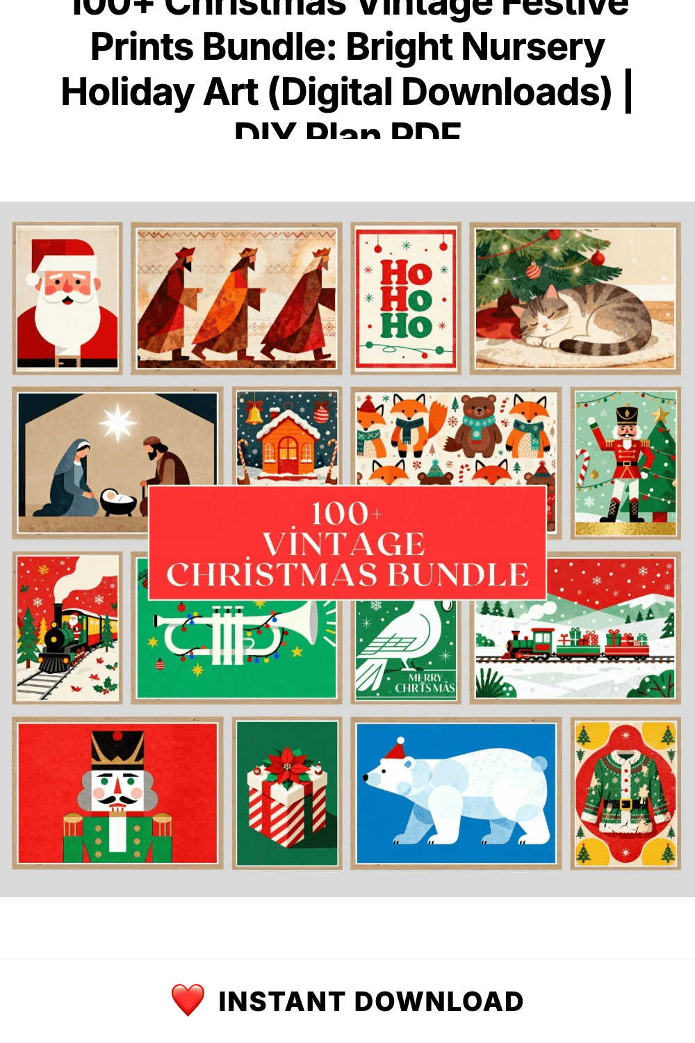 100+ Christmas Vintage Festive Prints Bundle: Bright Nursery Holiday Art (Digital Downloads)