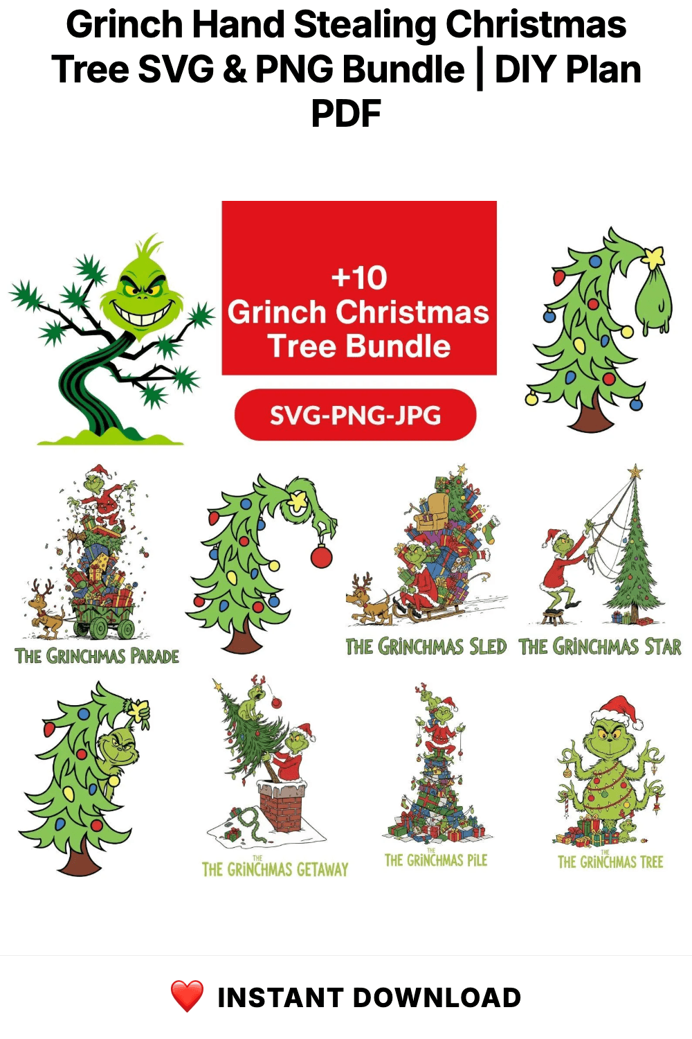Grinch Hand Stealing Christmas Tree SVG & PNG Bundle | Whoville Tree Clipart, Sublimation Files