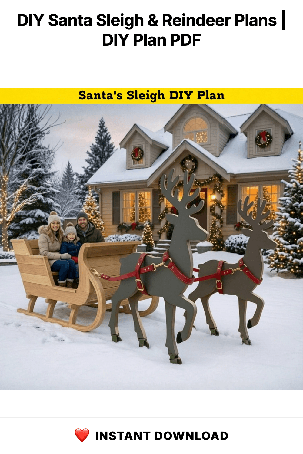 DIY Santa Sleigh & Reindeer Plans | Life-Size Outdoor Christmas Yard Display | Wooden Holiday Decor Blueprint | Digital PDF Pattern