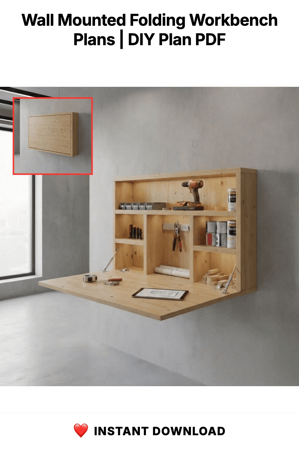 Wall Mounted Folding Workbench Plans | Space Saving DIY (PDF Plan)