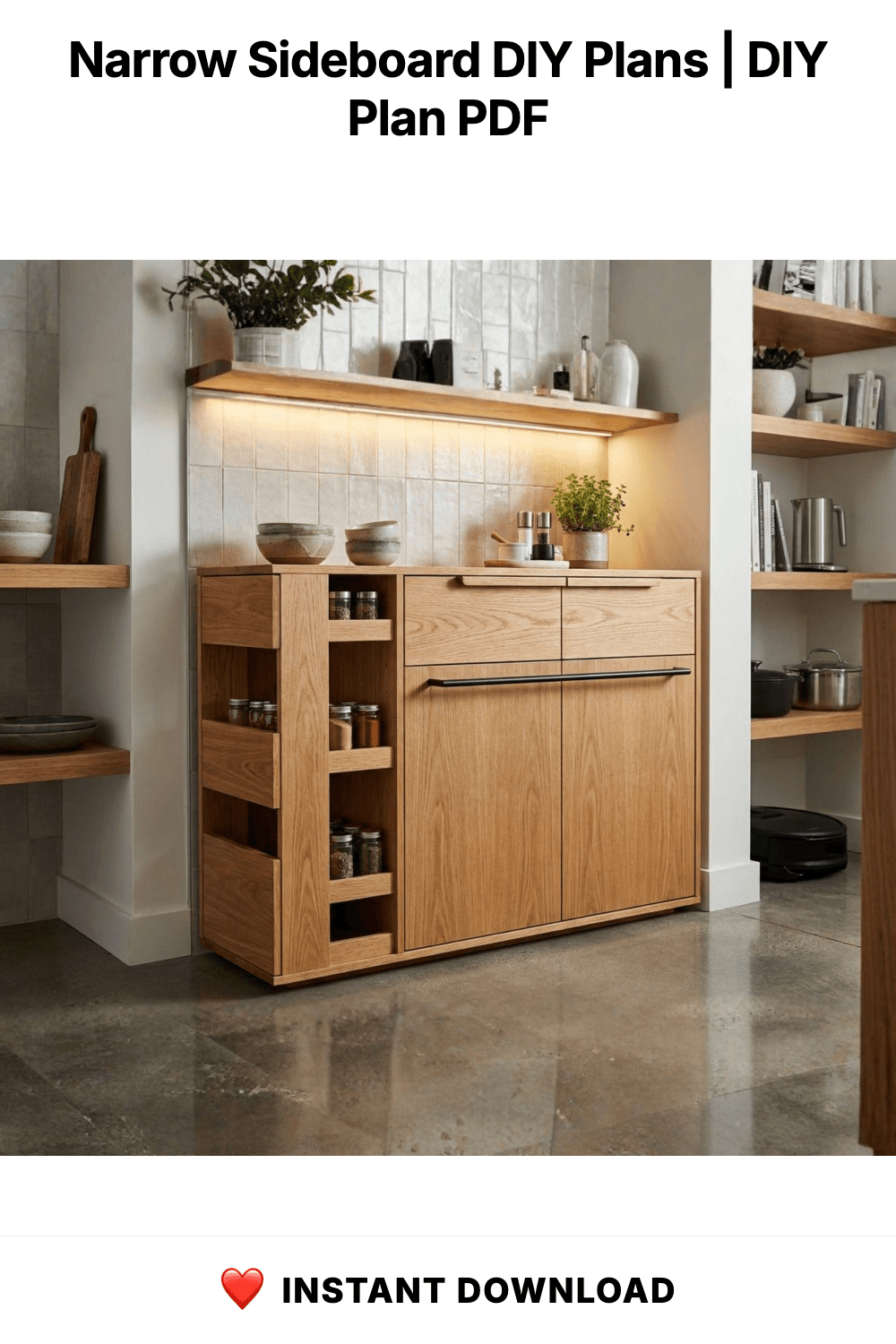 Narrow Sideboard DIY Plans | Space-Saving Buffet Cabinet Blueprint (PDF Download)
