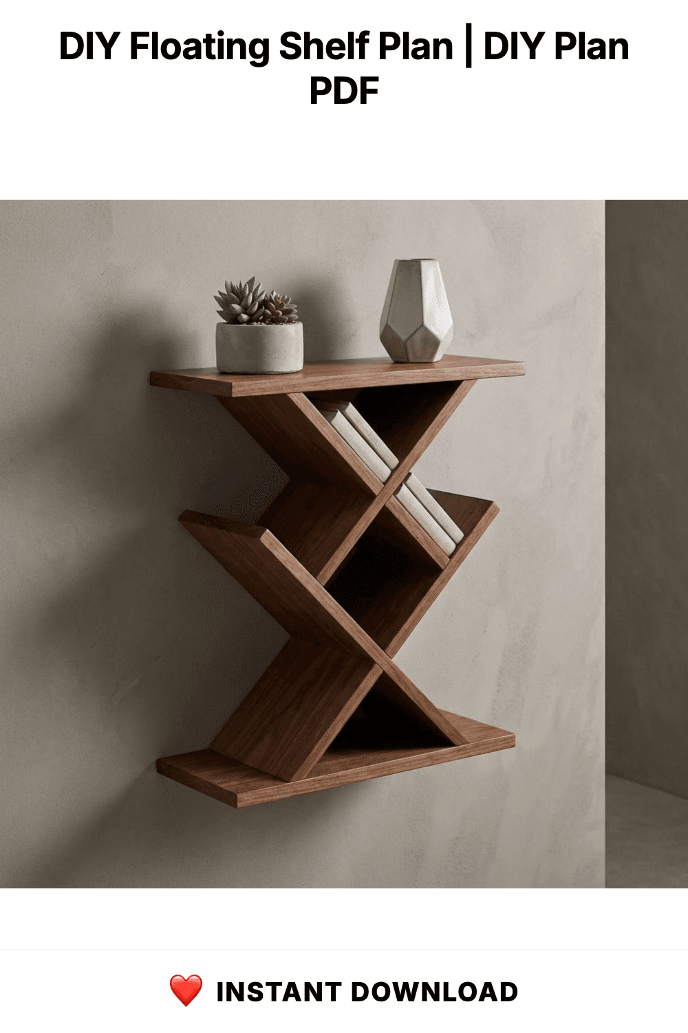 DIY Floating Shelf Plan | Modern X Shaped Wall Shelf Blueprint | Geometric Bookcase Woodworking Plans