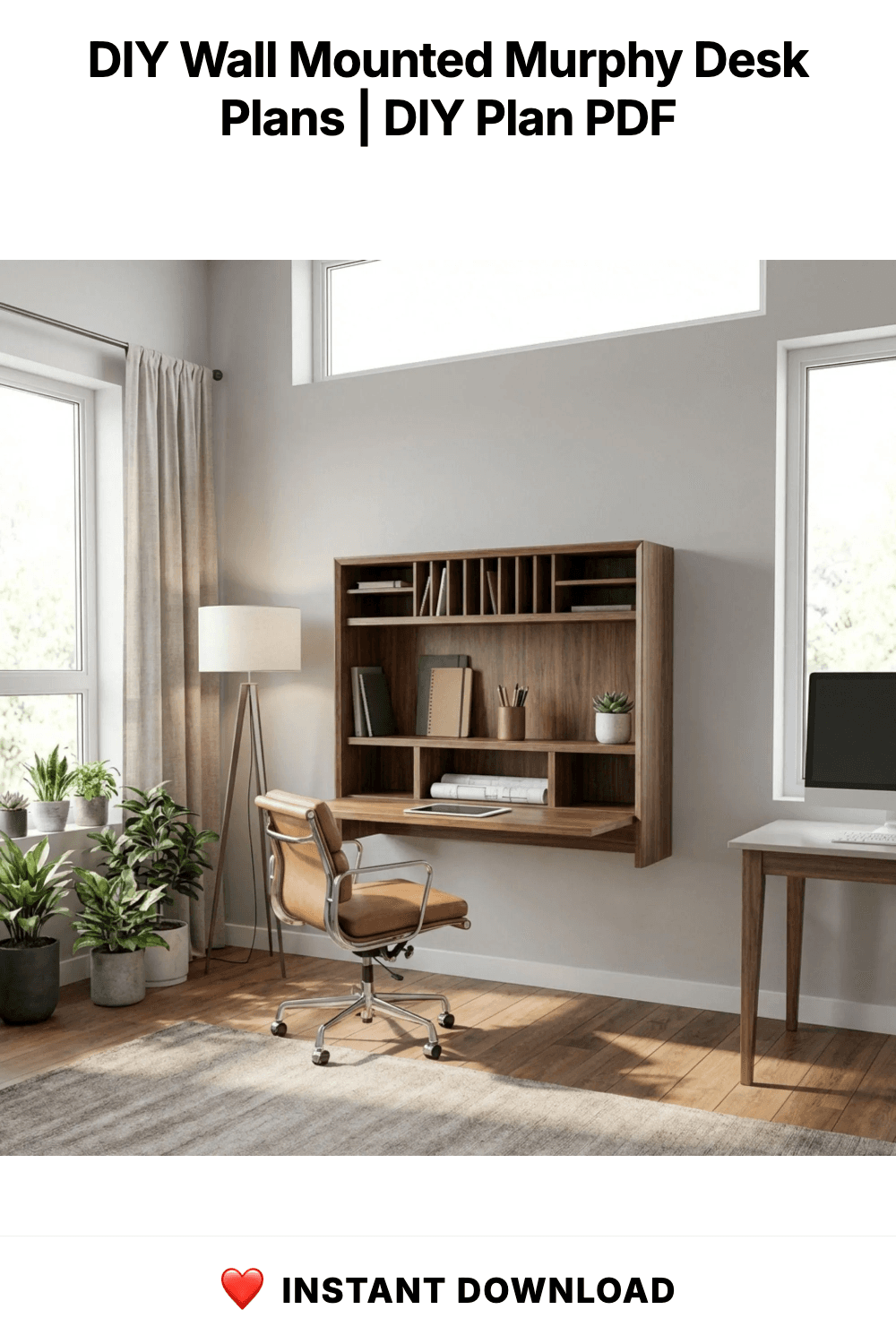 DIY Wall Mounted Murphy Desk Plans | Fold Down Shelf Blueprint (PDF Download)