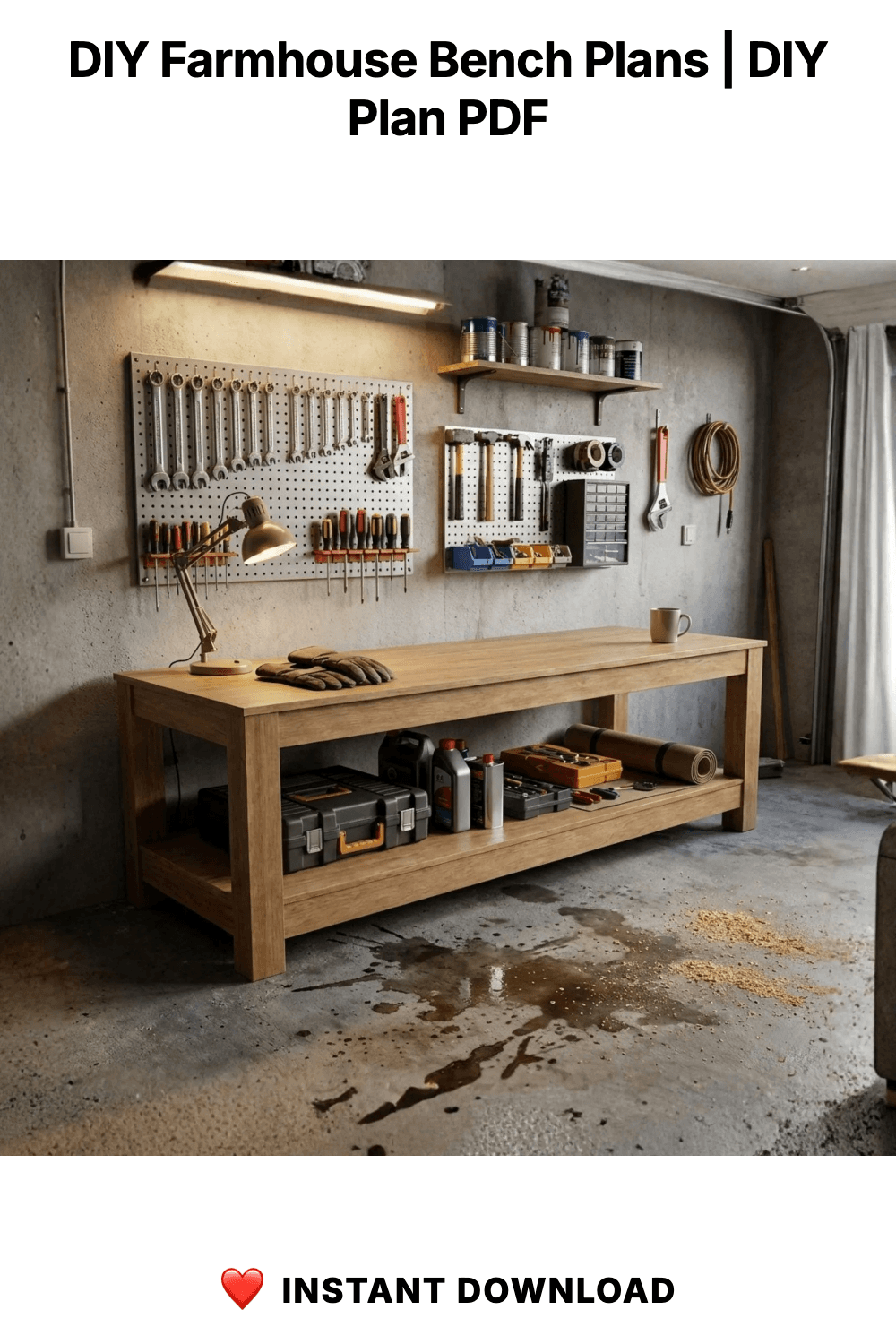 DIY Farmhouse Bench Plans | Entryway Shoe Storage Blueprint (PDF Download)