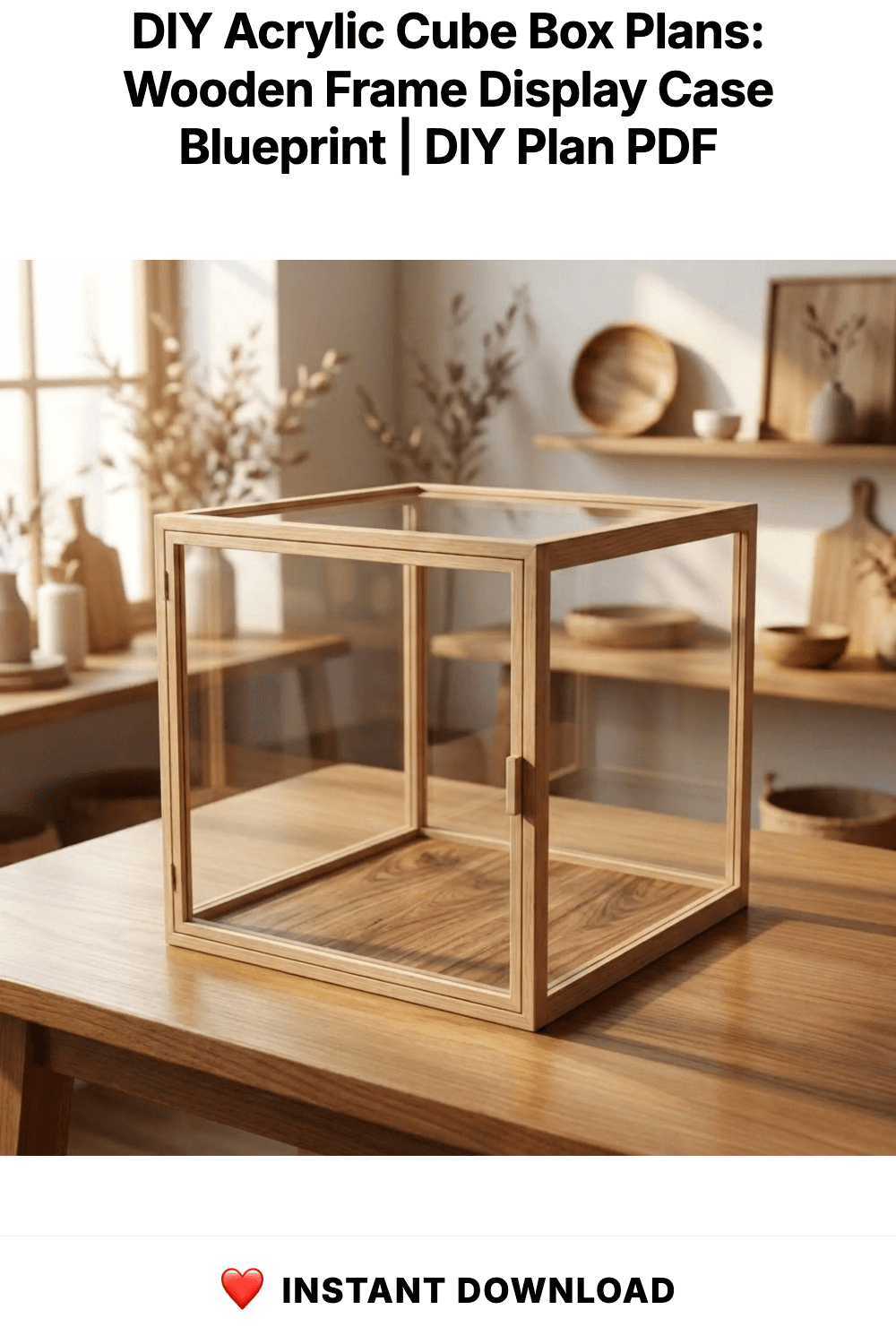 DIY Acrylic Cube Box Plans: Wooden Frame Display Case Blueprint | Clear Collectible Box PDF