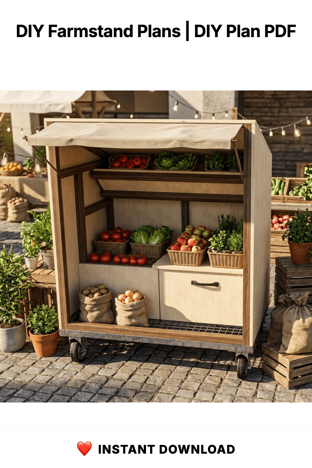 DIY Farmstand Plans | Roadside Vegetable Stand Blueprint | Mobile Bakery Cart PDF | Farmers Market Stall Build | Wood Flower Cart Template