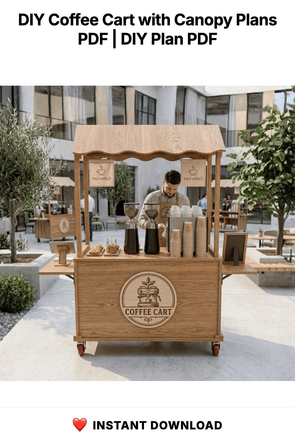 DIY Coffee Cart with Canopy Plans PDF | Outdoor Mobile Espresso Bar Cart