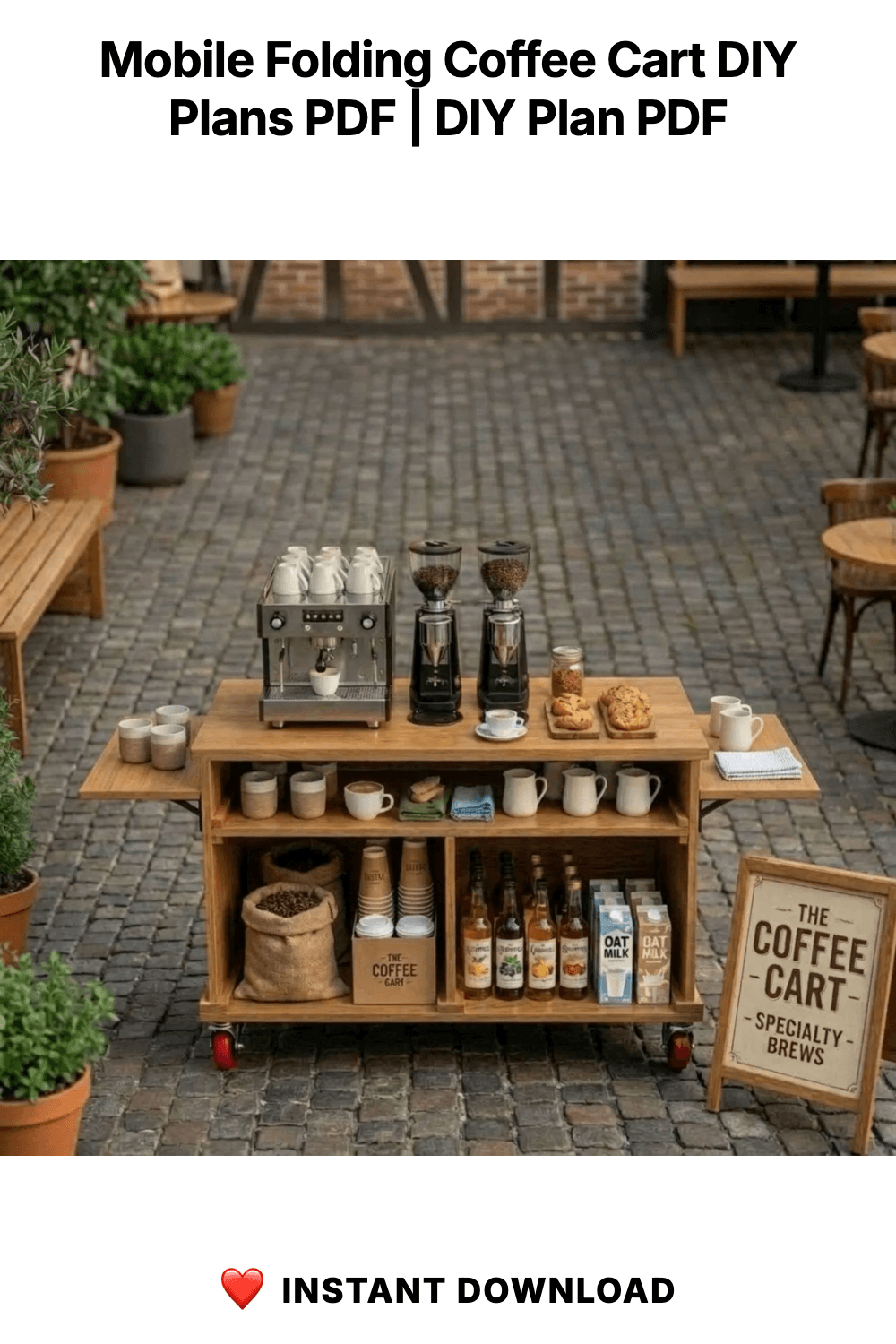 Mobile Folding Coffee Cart DIY Plans PDF | Collapsible Bar Cart for Events