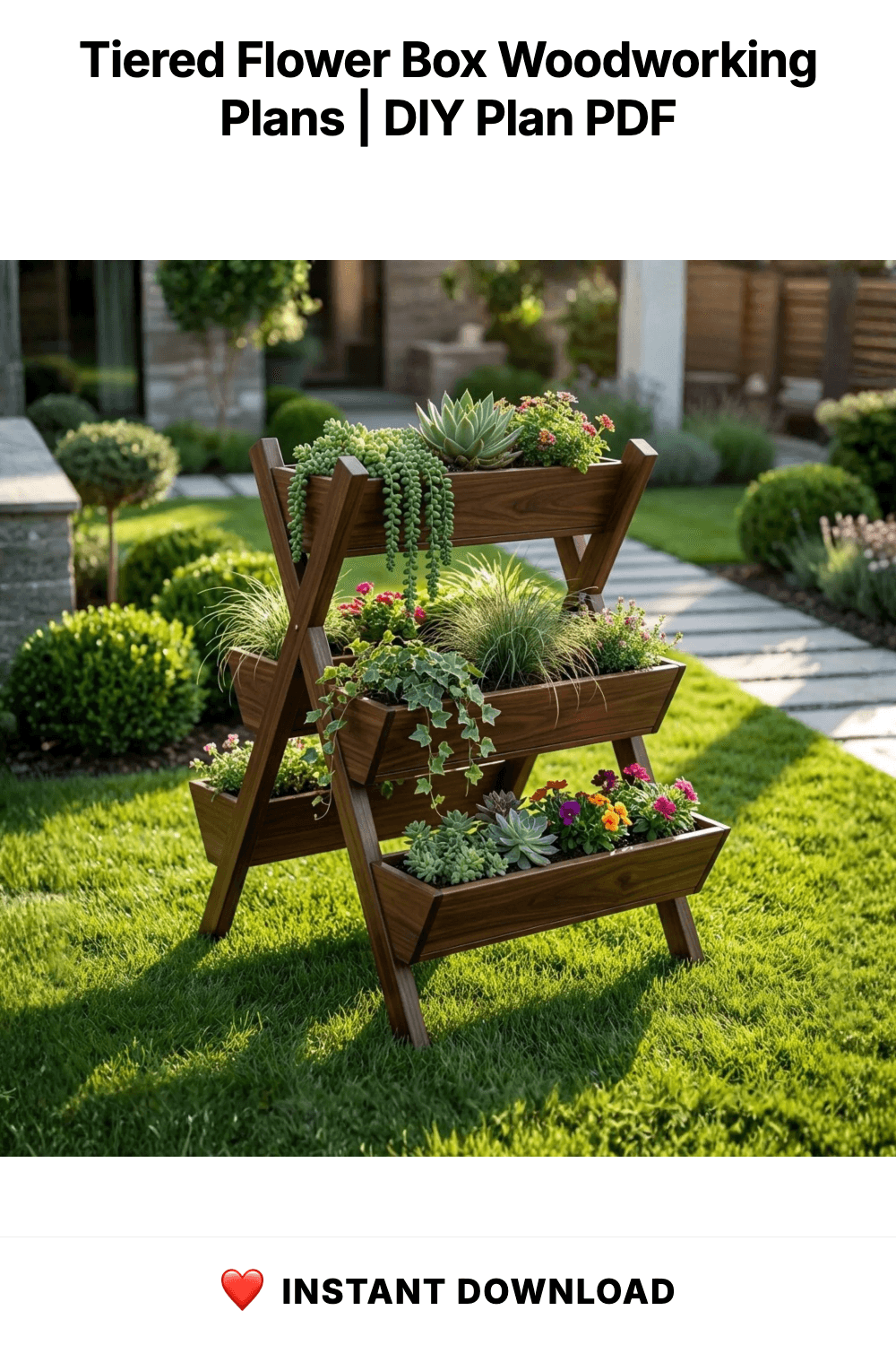 Tiered Flower Box Woodworking Plans | Vertical Garden Planter Stand Blueprint (Digital Download)