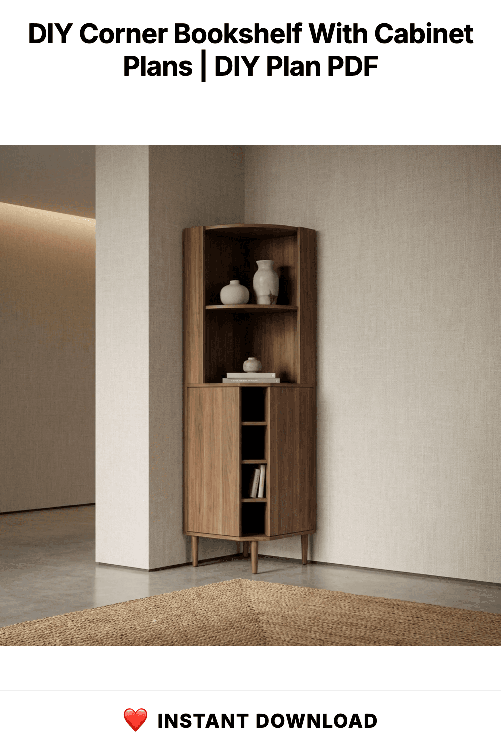 DIY Corner Bookshelf With Cabinet Plans | Wood Cabinet Bookcase Blueprint