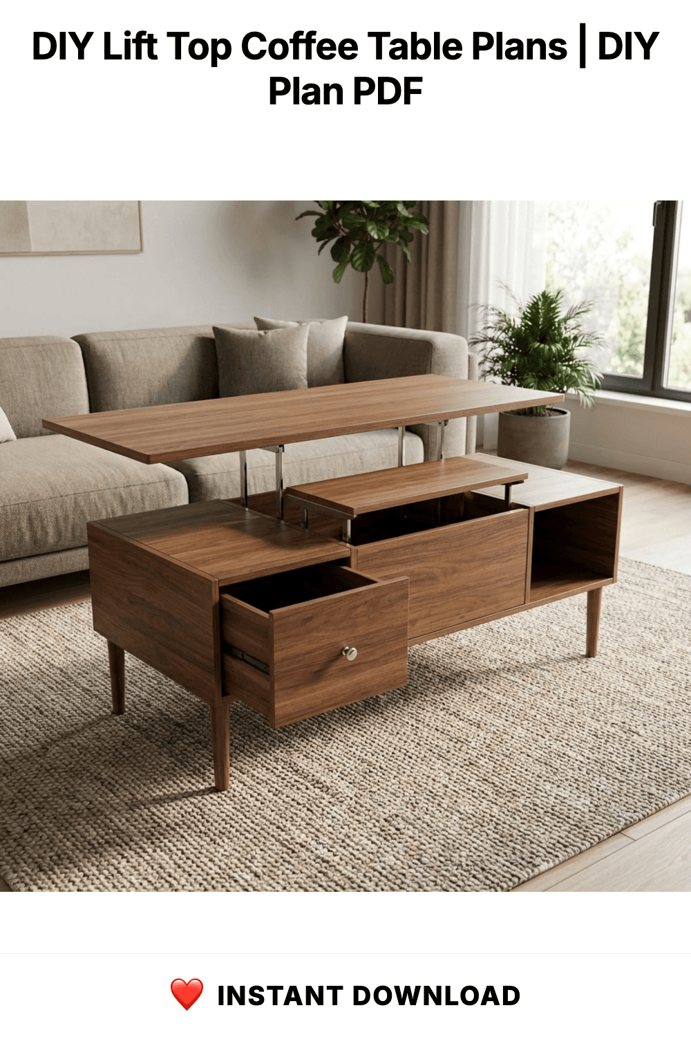 DIY Lift Top Coffee Table Plans | Mid-Century Modern Storage Blueprint (Digital Download)