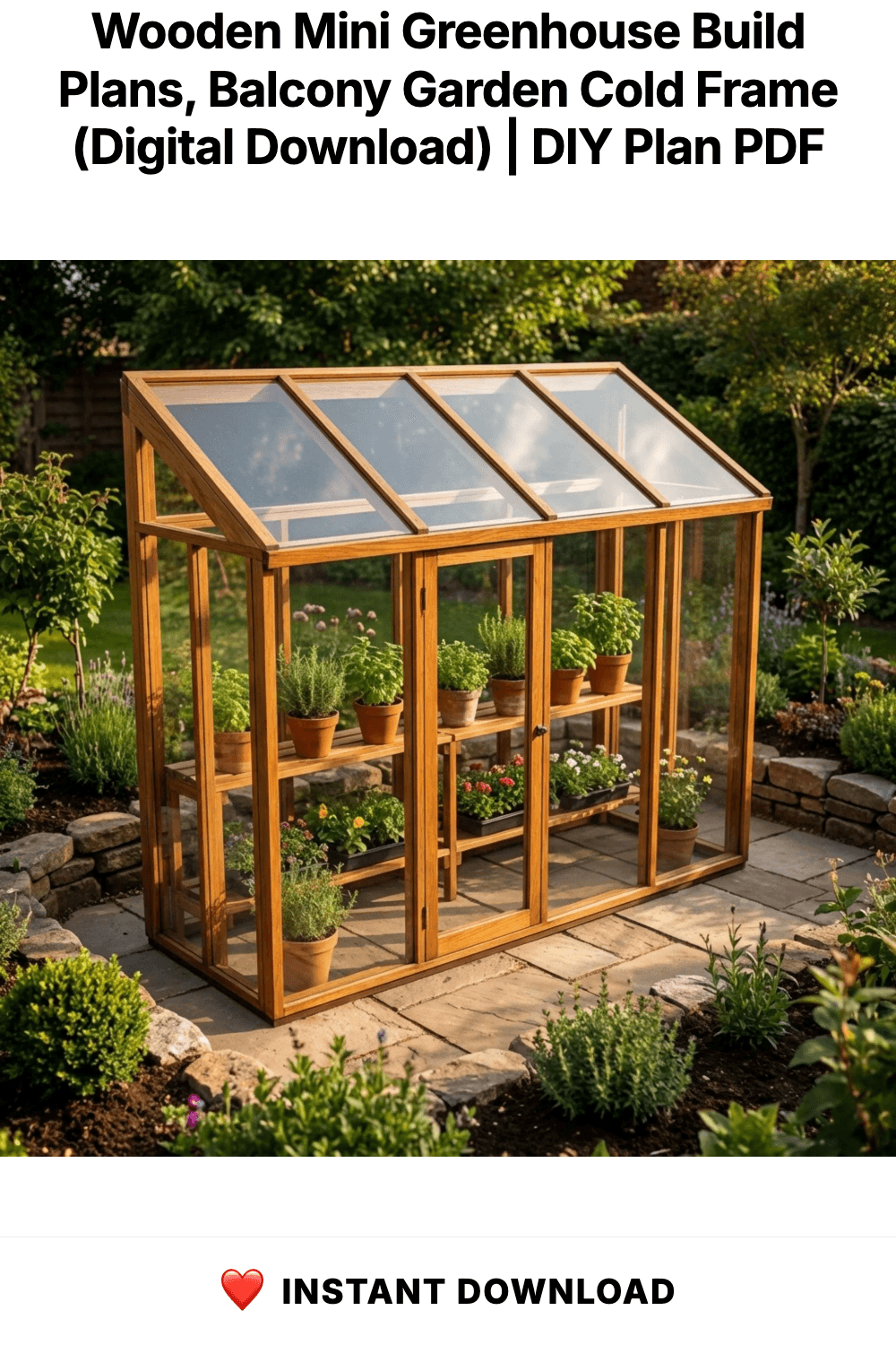 Wooden Mini Greenhouse Build Plans, Balcony Garden Cold Frame (Digital Download)