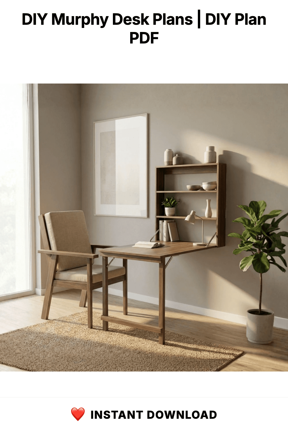 DIY Murphy Desk Plans | Wall Mounted Fold Down Table Blueprint (Digital Download)