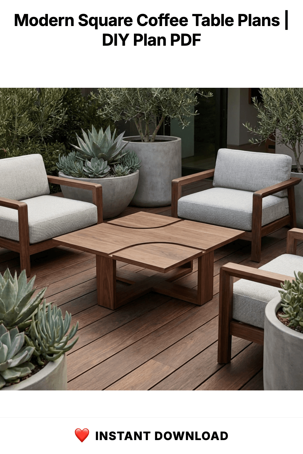 Modern Square Coffee Table Plans | Indoor Outdoor Woodworking Blueprint (PDF)