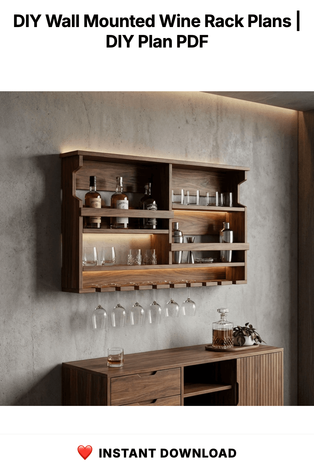 DIY Wall Mounted Wine Rack Plans | Bar Cabinet with Glass Storage (PDF Download)