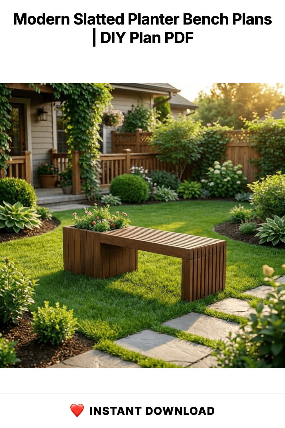 Modern Slatted Planter Bench Plans | Outdoor Seating Blueprint (PDF Download)