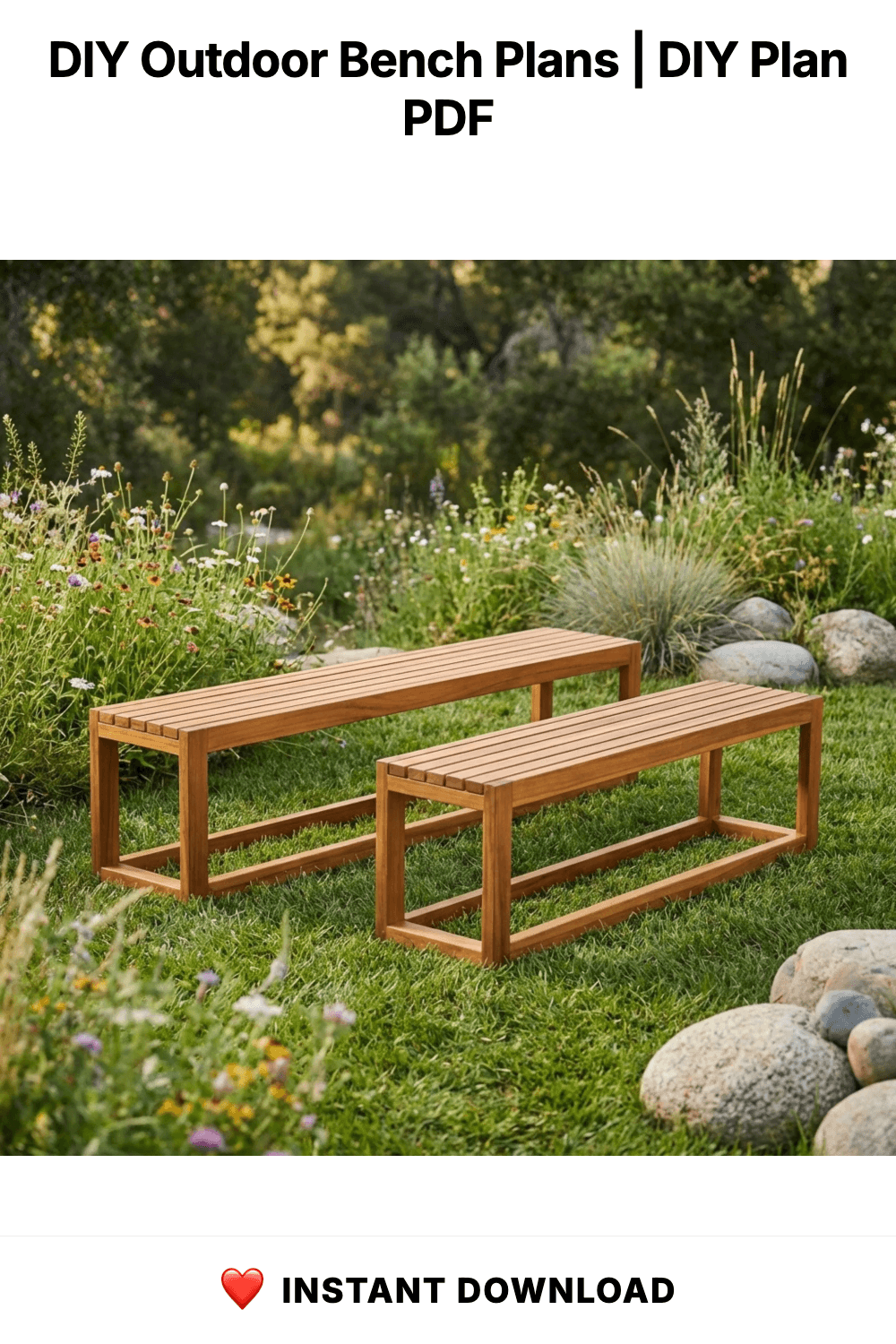 DIY Outdoor Bench Plans | Simple Wood Deck Bench Blueprint | Modern Backless Garden Seating PDF