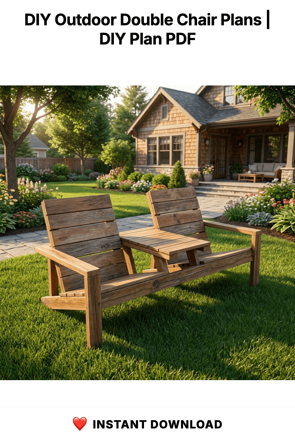 DIY Outdoor Double Chair Plans | Wooden Porch Furniture Blueprint | Double Seat Bench with Table PDF