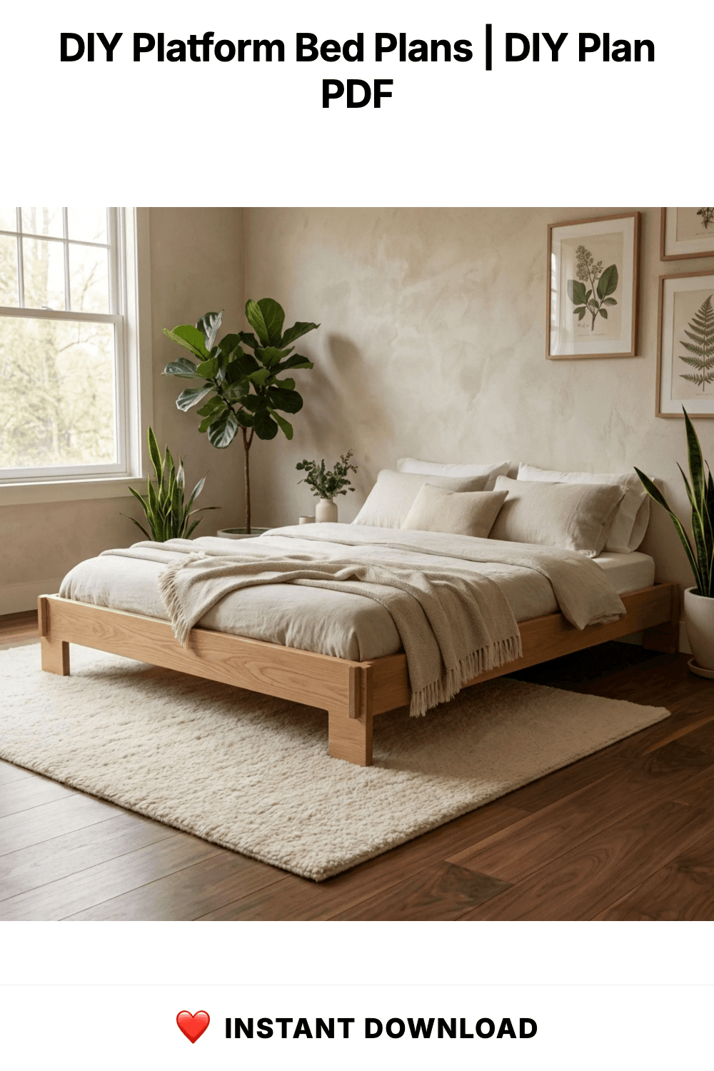 DIY Platform Bed Plans | Wooden Bed Frame Blueprint | Modern Low Profile Bed Design PDF