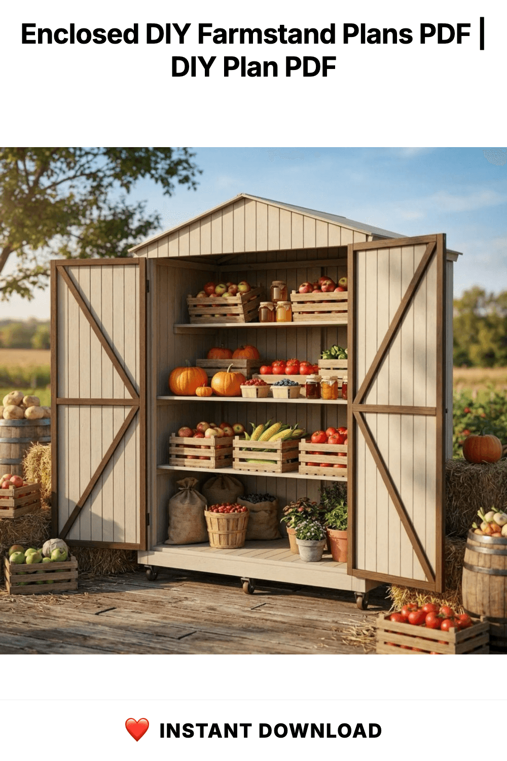 Enclosed DIY Farmstand Plans PDF | Secure Roadside Stand Blueprint | Barn Door Market Stall | Sourdough & Egg Stand Woodworking Guide