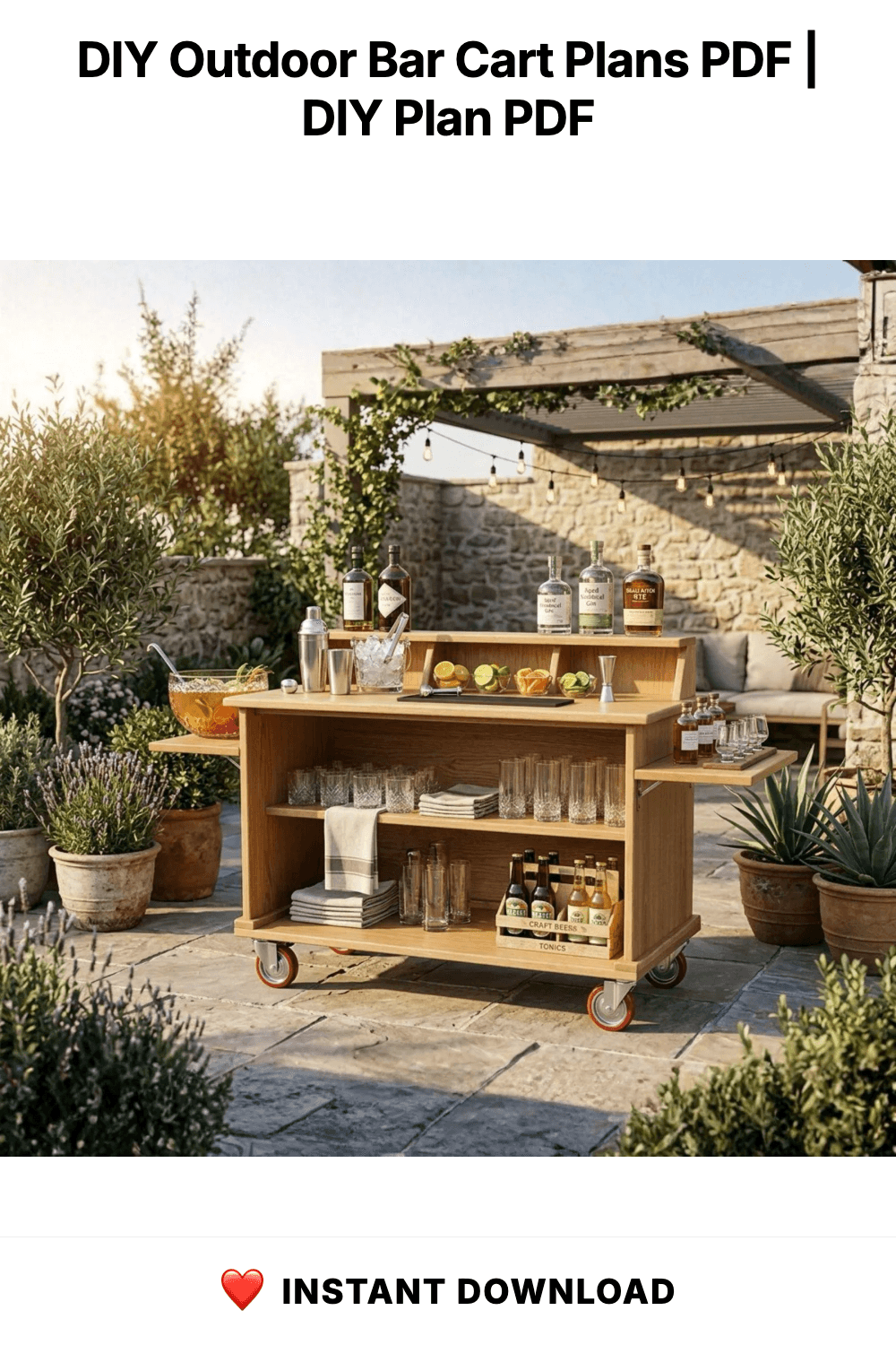 DIY Outdoor Bar Cart Plans PDF | Mobile Folding Beverage Station | Foldable Food Bar Blueprint | Portable Cocktail Stand Build Guide