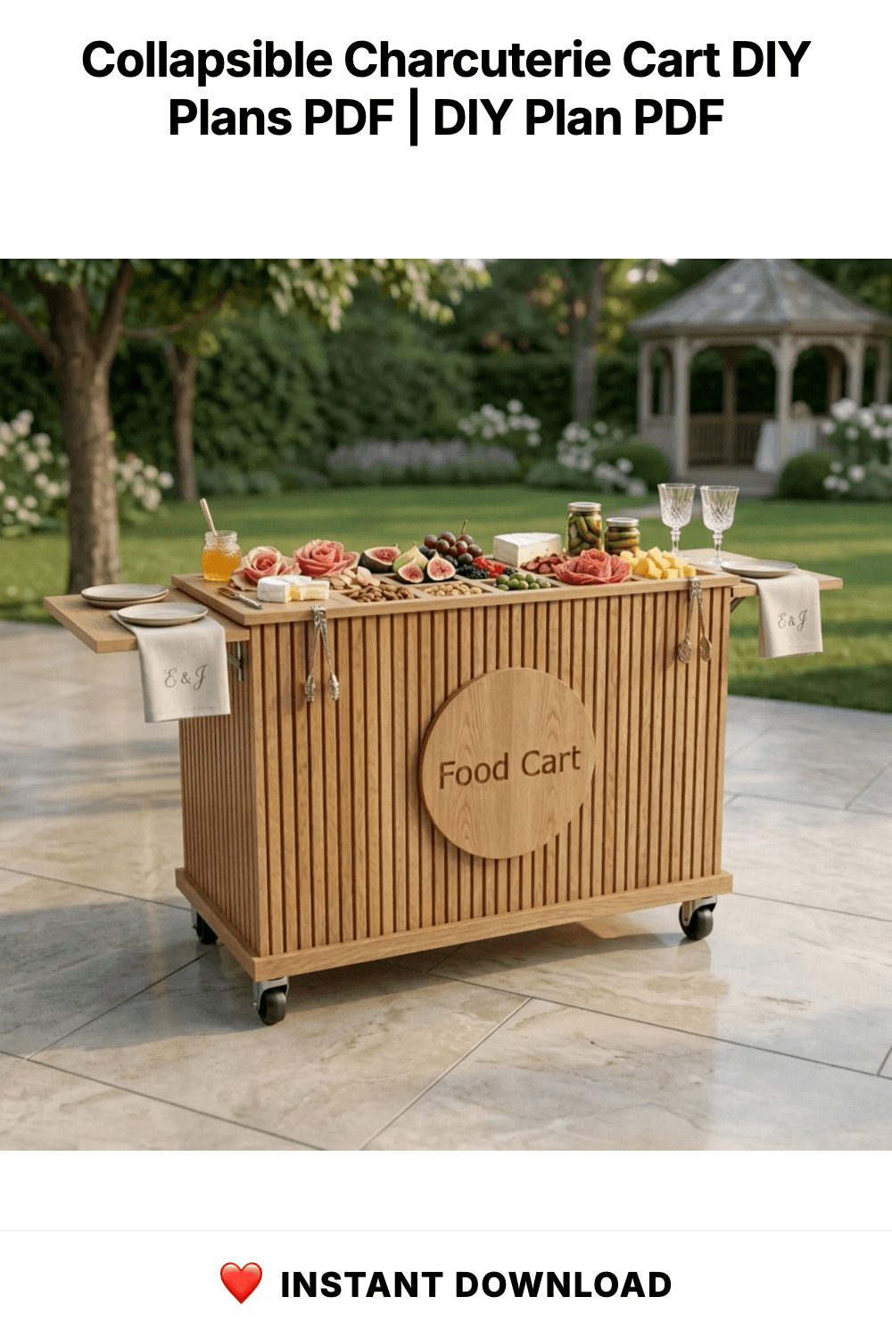 Collapsible Charcuterie Cart DIY Plans PDF | Snack Cart Blueprint | Fluted Wooden Dessert Bar | Portable Vendor Stand Woodworking Guide
