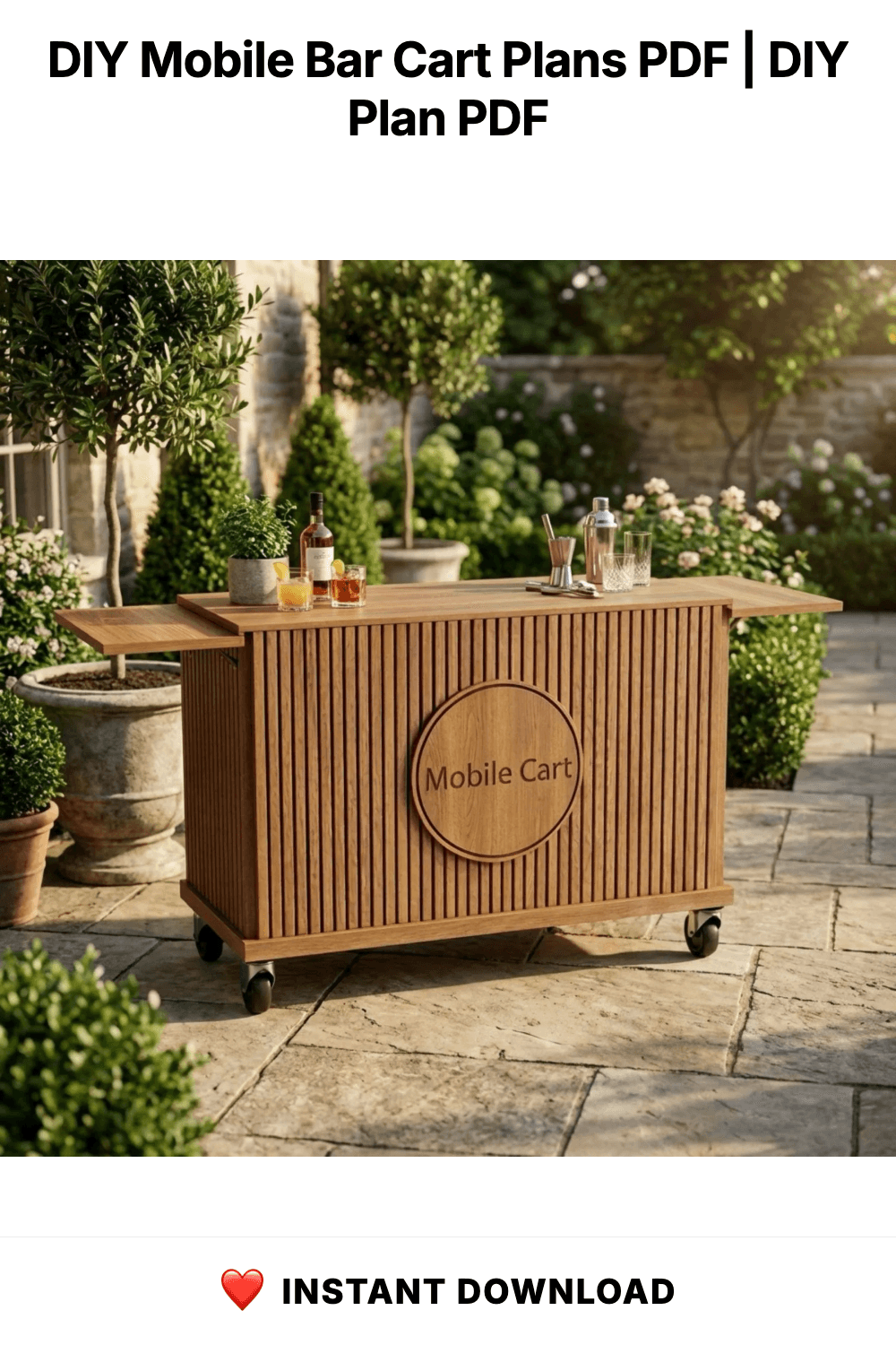 DIY Mobile Bar Cart Plans PDF | Foldable Event Bar Blueprint | Collapsible Coffee Cart | Portable Fluted Wood Bar Build Guide