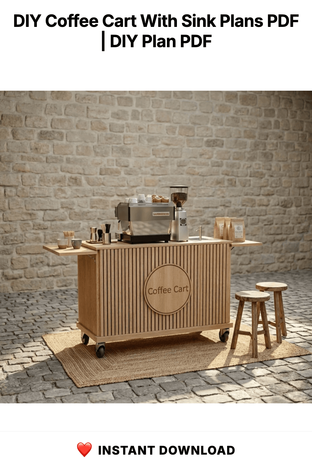 DIY Coffee Cart With Sink Plans PDF | Collapsible Mobile Espresso Bar Blueprint | Handsink Food Cart Build Guide | Fluted Wood Workstation