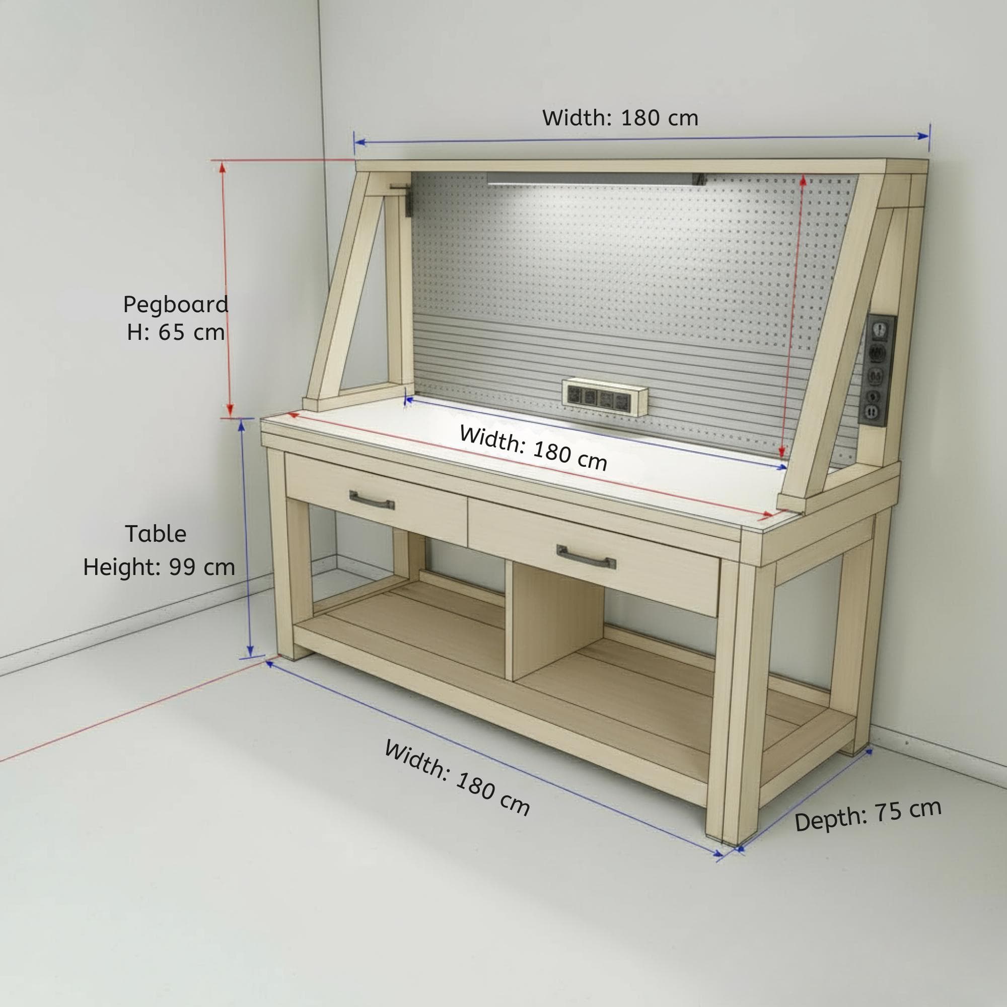 Work Bench With Storage DIY Plan | Garage Workbench and Woodworking Table with Shelves - Custom Stationary Desk Plan 4
