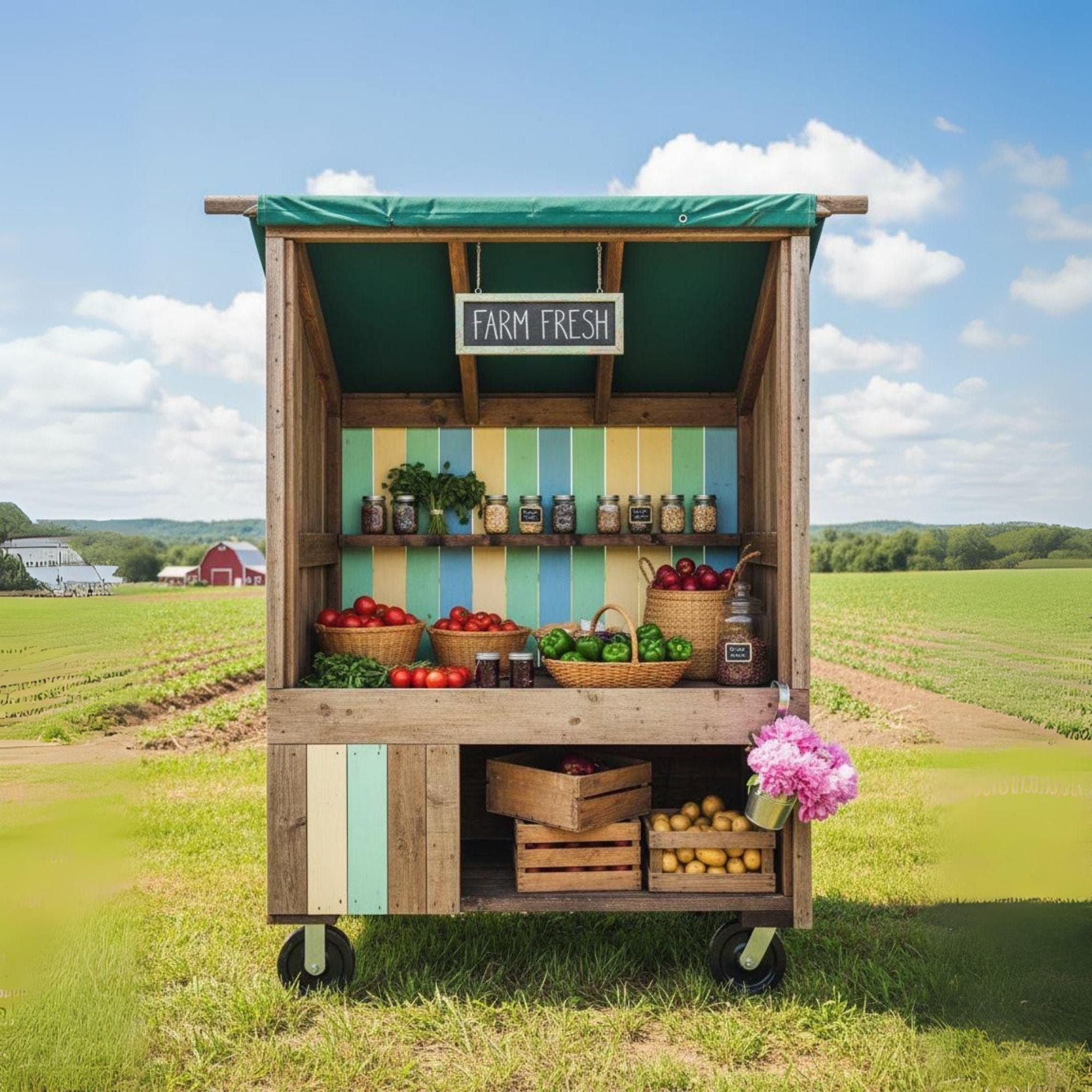 Farmstand Plans | Mobile Flower Stand Cart | Farmers Market Display | Roadside Fruit & Vegetable Stands | Bakery Cart Plans 1