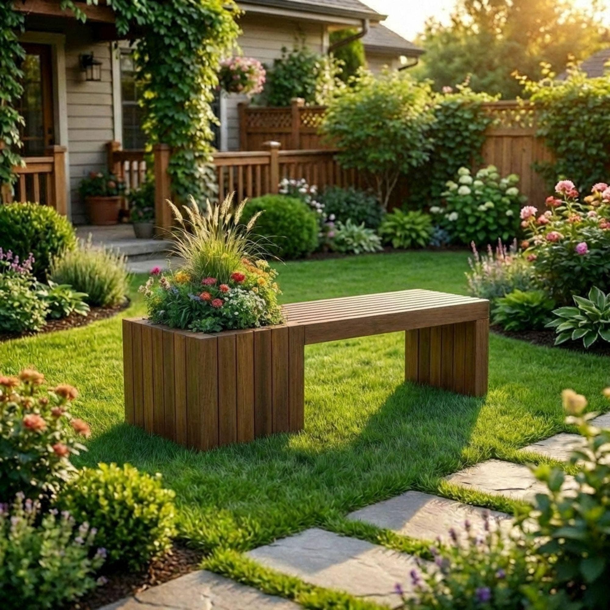 Modern Slatted Planter Bench Plans | Outdoor Seating Blueprint (PDF Download) 5